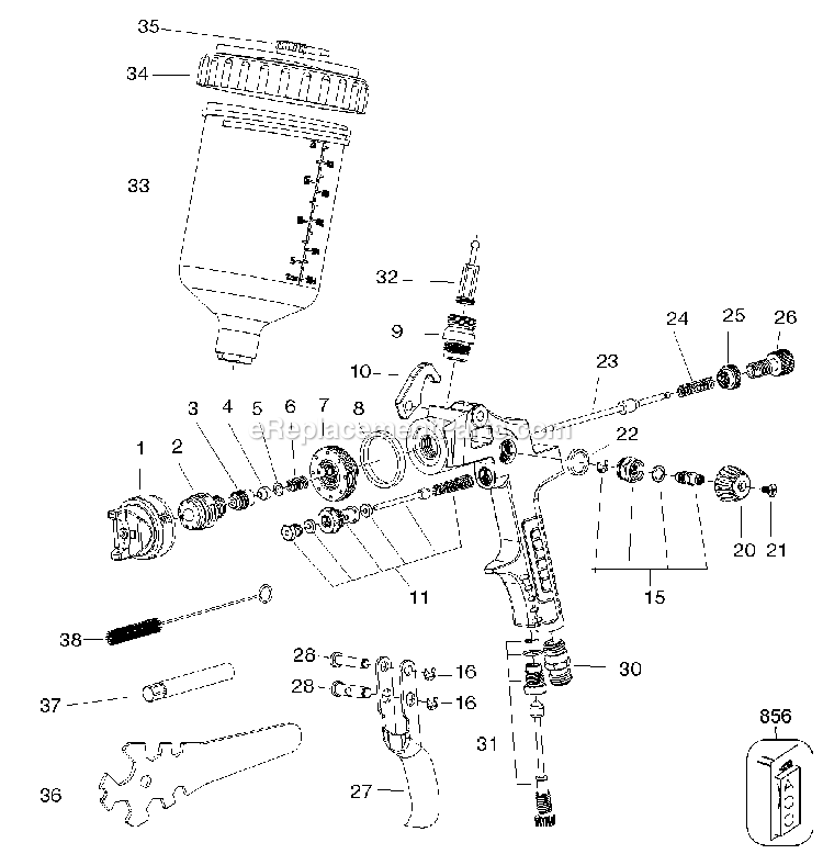 Porter Cable PSH3 (Type 0) Gun Spray Gravity Feed Pa Power Tool Page A Diagram